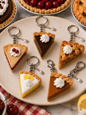 Pie Slice Keychain or Bag Clip | Handmade Dessert Accessories Multiple Flavors